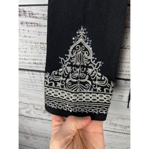 Talbots Vintage Long Sleeve Top Embroidery Italian Yarn Small Black Boho Western - Picture 4 of 8